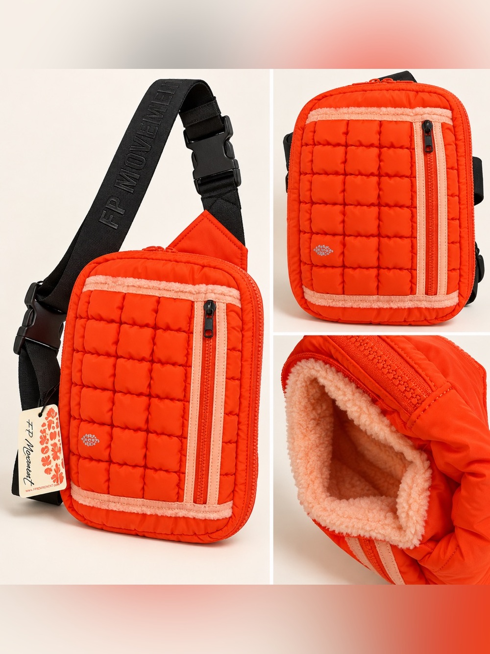 NWT FP Movement Quilted Muff Sling Bag Flame Red Sherpa Hand Warmer